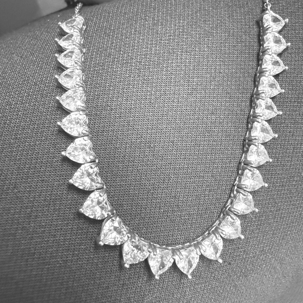 JCM CZ Heart Shaped Cubic Zirconia Silver Tone Tennis Necklace 18 Inch